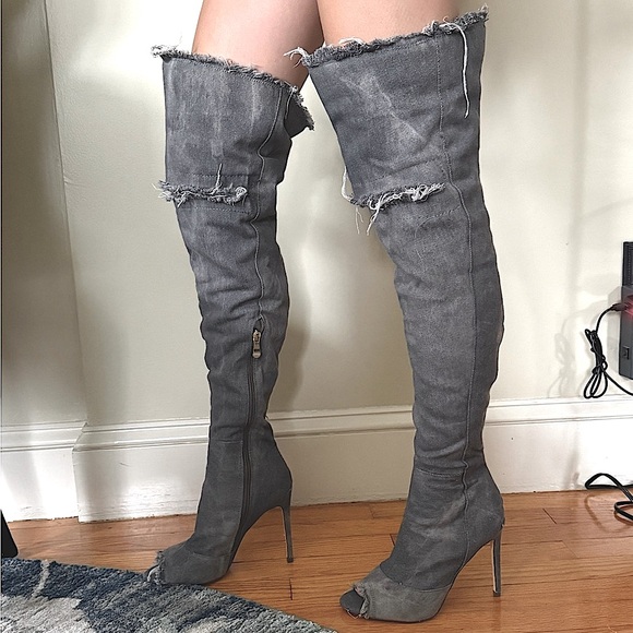 Gray Over-the-Knee Boots - Picture 1 of 9